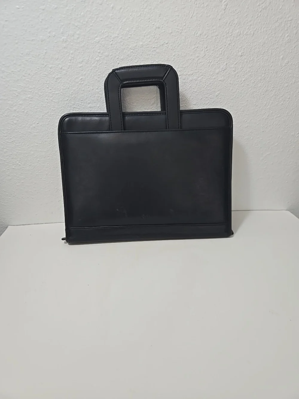 Structured Black Leather Briefcase with Top Handles